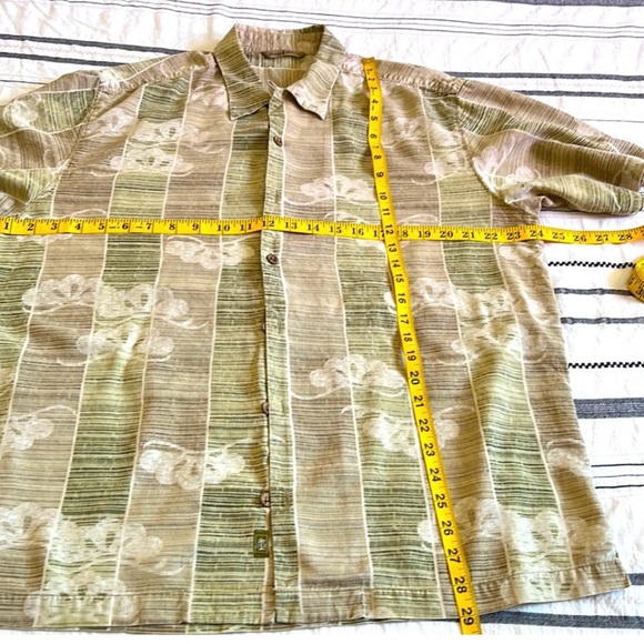 Tommy Bahama Soft Green and Tan Striped Button Down Silk Shirt - Picture 7 of 7